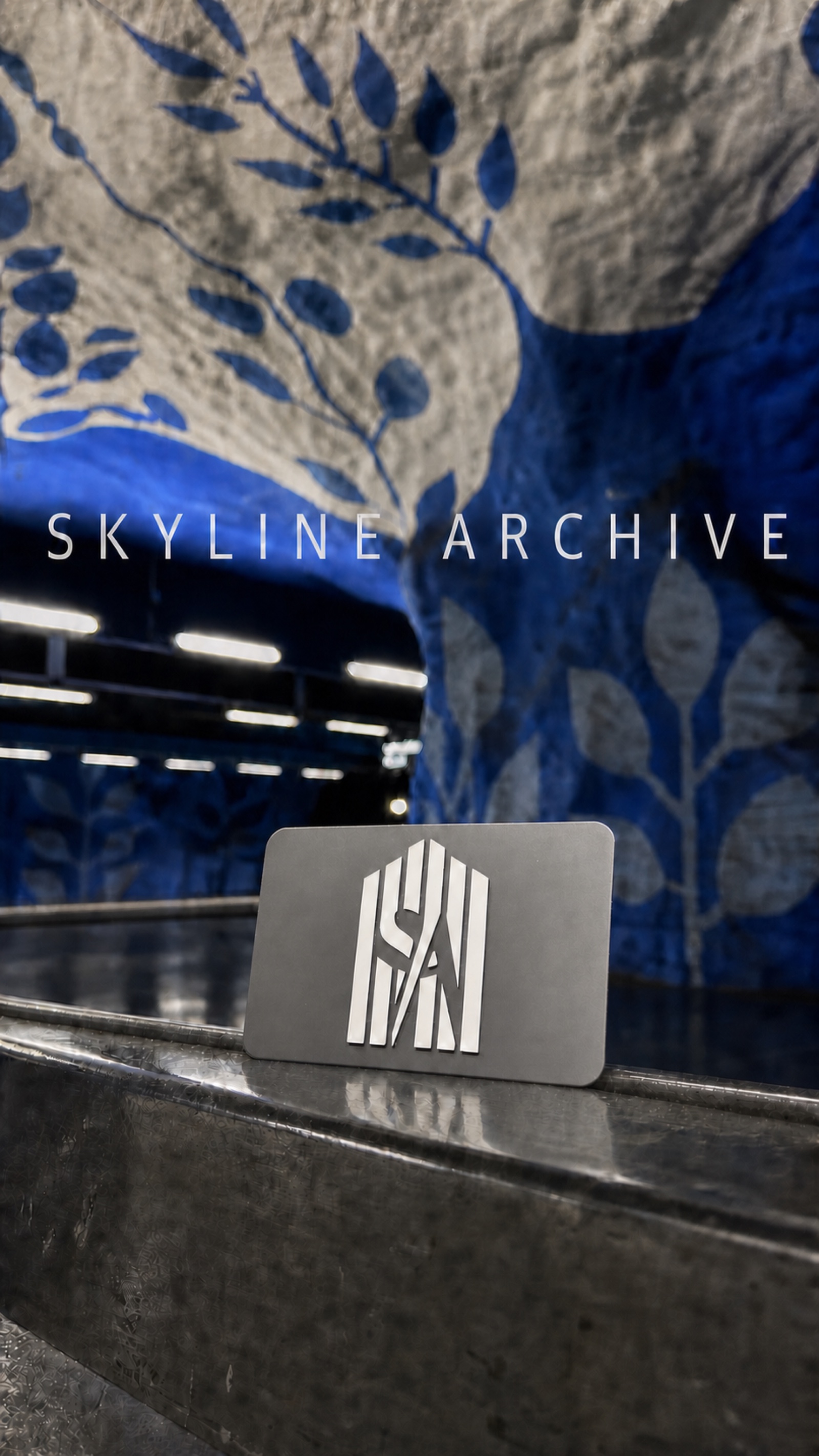 Skyline Archive metal card photographed inside Stockholm T-Centralen station